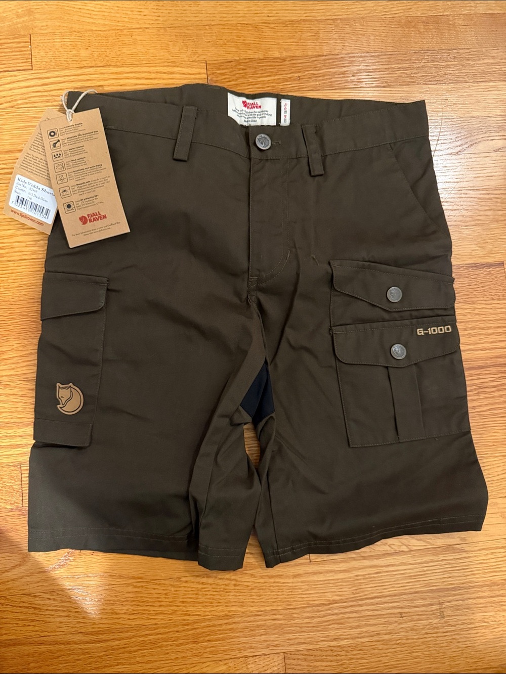 G-1000 Dark Brown Fjallraven Kids Cargo Shorts Vidda NWT